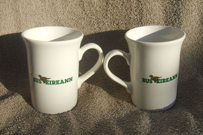 BUS EIREANN (Irish national bus service) - a pair of commemorative/merchandise mugs (c.1990s)
