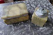 Antique Italian alabaster smoking set cigarette box and lighter