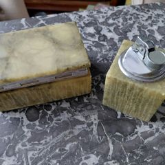 Antique Italian alabaster smoking set cigarette box and lighter
