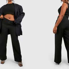 BNWT Boohoo black plus size crepe fold over waist detail trousers size UK20 EU48 Postage included