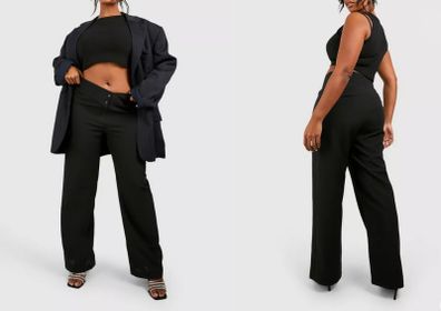 BNWT Boohoo black plus size crepe fold over waist detail trousers size UK20 EU48 Postage included