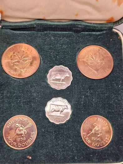 Guernsey Proof 1956 Double Coin Set Scarce Stunning Gem Coins
