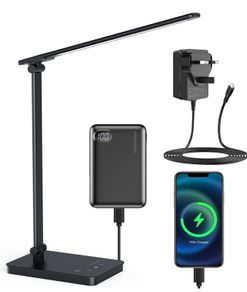 Desk Lamp Eye-Caring LED Table Lamp Dimmable Bedside Lamp with 2 USB Charging Ports and 10 Brightness Levels x 5 Colour Modes Touch Control Daylight Lamp for Office, Bedside, Reading- Auto Timer