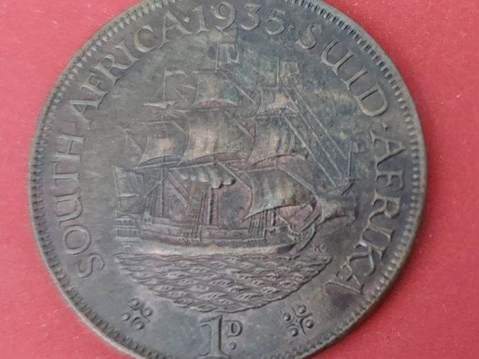South Africa 1935 One Penny Bronze Coin E.Fine  Condition
