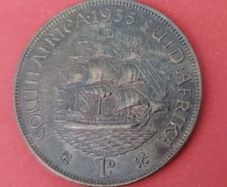 South Africa 1935 One Penny Bronze Coin E.Fine  Condition