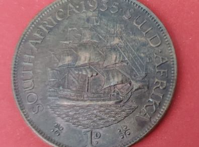 South Africa 1935 One Penny Bronze Coin E.Fine  Condition