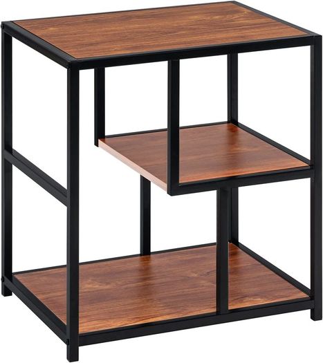 Side Table Brown, Industrial Coffee End Table, Metal Frame Bedside Table with Storage Compartment, Nightstand for Living room Bedroom and Balcony, Wooden, 56 x 40 x 53 cm