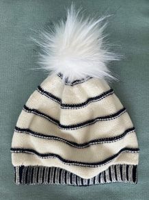 Seed Heritage White,  Navy & silver metallic cotton beenie hat Sz S/M EUC