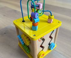 wooden shape sorter and activity cube