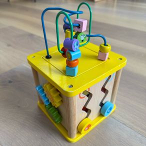 wooden shape sorter and activity cube