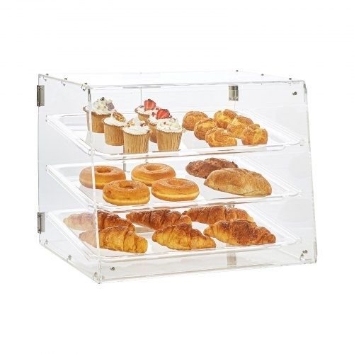 3-Tier Commercial Countertop Bakery Display Case, Acrylic Display Box with Rear Door Access & Removable Shelves, Keep Fresh for Donut Bagels Cake Cookie, 52.6 x 36.1 x 41.4 cm