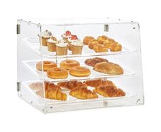 3-Tier Commercial Countertop Bakery Display Case, Acrylic Display Box with Rear Door Access & Removable Shelves, Keep Fresh for Donut Bagels Cake Cookie, 52.6 x 36.1 x 41.4 cm