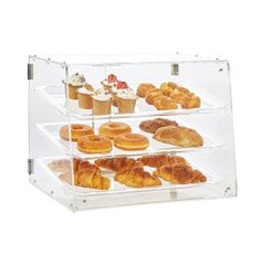 3-Tier Commercial Countertop Bakery Display Case, Acrylic Display Box with Rear Door Access & Removable Shelves, Keep Fresh for Donut Bagels Cake Cookie, 52.6 x 36.1 x 41.4 cm