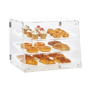 3-Tier Commercial Countertop Bakery Display Case, Acrylic Display Box with Rear Door Access & Removable Shelves, Keep Fresh for Donut Bagels Cake Cookie, 52.6 x 36.1 x 41.4 cm