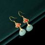Lotus Flower Red Enamel Mint Teadrop Gold Earrings Image 2