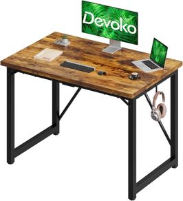 100 x 50 x 75 cm, Home Office desk, Study Writing Small Desks, Gaming Deske for Home Workstations, Industrial Design Black Desk Metal Frame, Rustic Brown