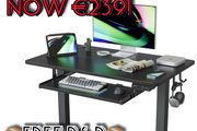 NEW SALE | Height Adjustable Electric Standing Desk with Keyboard Tray, 100 x 60 cm Sit Stand up Desk with Splice Board, Black Frame/Black Top