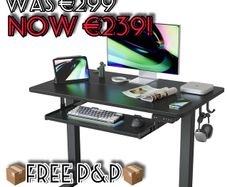 NEW SALE | Height Adjustable Electric Standing Desk with Keyboard Tray, 100 x 60 cm Sit Stand up Desk with Splice Board, Black Frame/Black Top