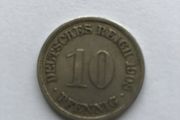 Rare 1908 German 10 Pfennig coin