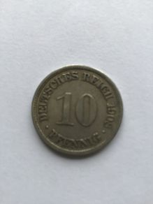 Rare 1908 German 10 Pfennig coin