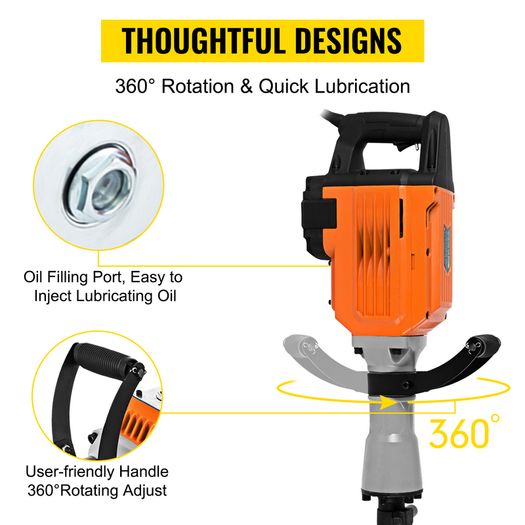 Demolition Jack Multifunctional Rotary Hammer 3600W Ground Breaking Concrete Electric Hammer Tool Impact Drill