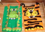 Animal plastic sacks for sack races or toy storage
