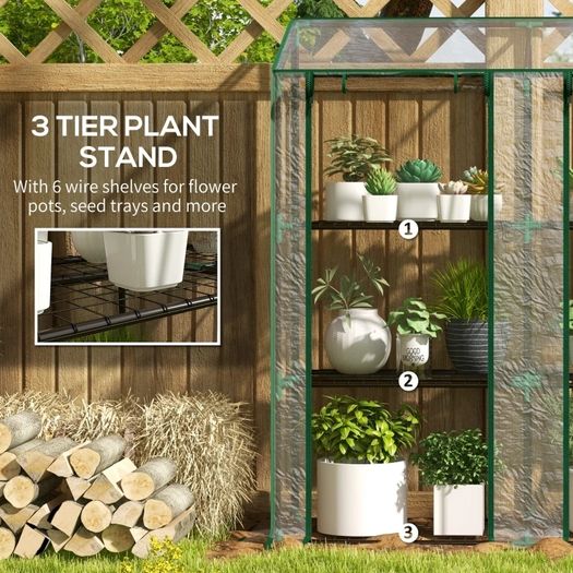 46 x 143cm Mini Lean-To Greenhouse, with Three Inner Shelves