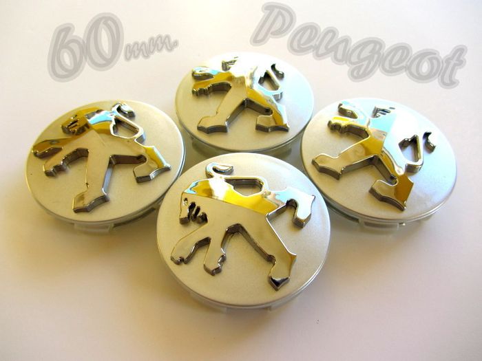 1set Peugeot 60mm Alloy Wheel Center Caps cap Hub Cover silver & chrome logo