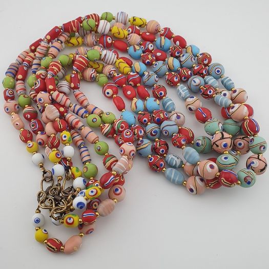 Antique Mix Venetian Style MultiColor Eyes Glass Beads Necklace