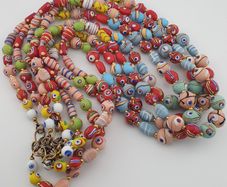 Antique Mix Venetian Style MultiColor Eyes Glass Beads Necklace