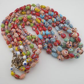 Antique Mix Venetian Style MultiColor Eyes Glass Beads Necklace