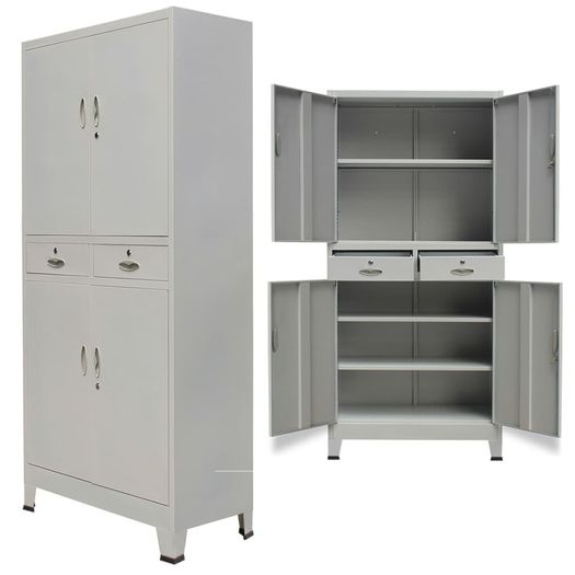 Office Cabinet with 4 Doors Steel 90x40x180cm Grey