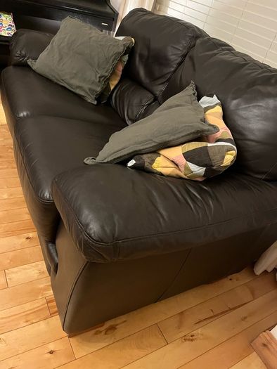 Two seater black leather couch for sale. Basically never used. Same condition as new.