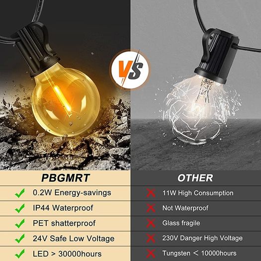 Outdoor String Lights Mains Powered - 100FT/30M G40 Garden Festoon Lights with 55+3 Shatterproof LED Bulbs Waterproof for Outside Patio Gazebo Pergola (FREE POSTAGE)