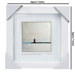 Grey Day, Poolbeg Lighthouse, Dublin, 4x4in framed print by artist Helen Mathews