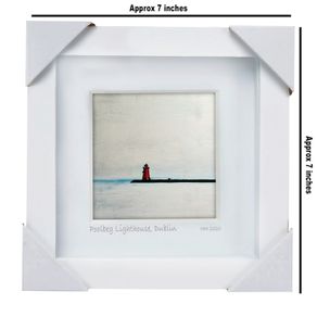 Grey Day, Poolbeg Lighthouse, Dublin, 4x4in framed print by artist Helen Mathews