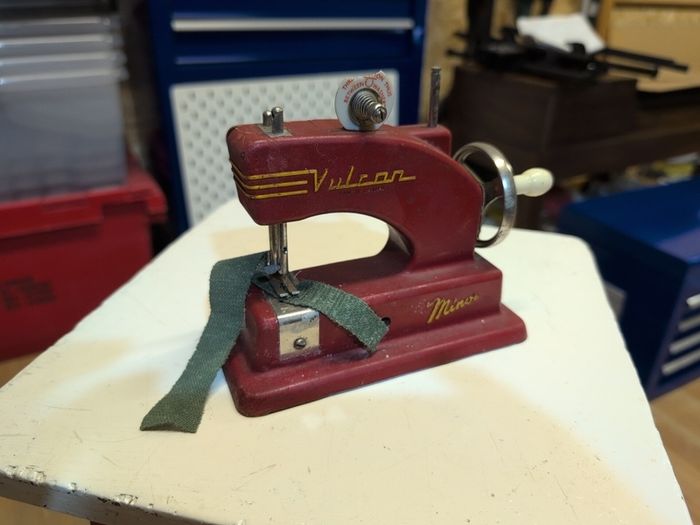 Vintage 1950s Vulcan Minor Childs Toy Sewing Machine Maroon Enamel