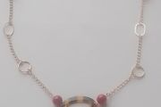 Gold Tone Tortoiseshell and Pink Bead Necklace 14 Inch