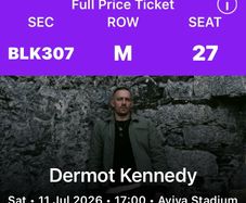 1 Dermot Kennedy ticket for tonight. Premium level. Ticketmaster transfer only.