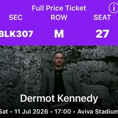 1 Dermot Kennedy ticket for tonight. Premium level. Ticketmaster transfer only.