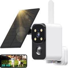 PESAIR DD320, 180 degrees Solar-Powered Security Camera, 2K Wireless Outdoor/Indoor Camera with PIR Detection, Color Night Vision, Two-Way Audio, 2.4GHz Wi-Fi, IP65 Waterproof, White