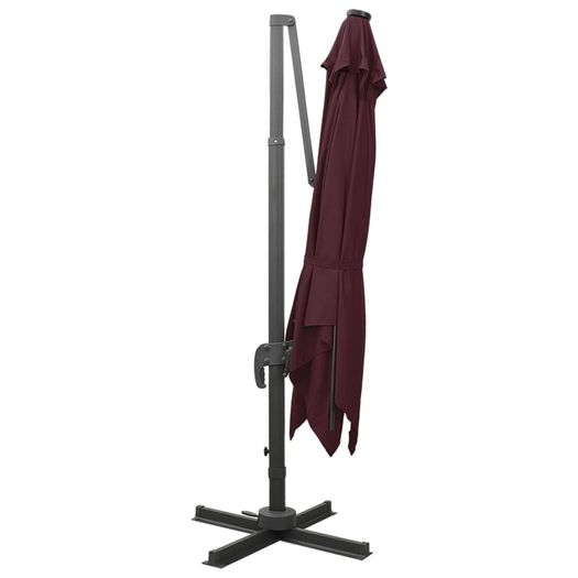 Cantilever Umbrella with Pole and LED Lights Bordeaux Red 300 cm