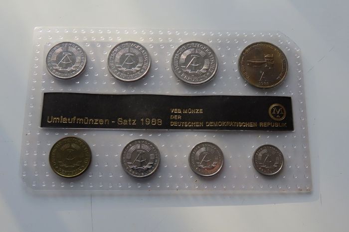 Rare East Germany DDR 1988 UNC Mint Coins set & Struck medal