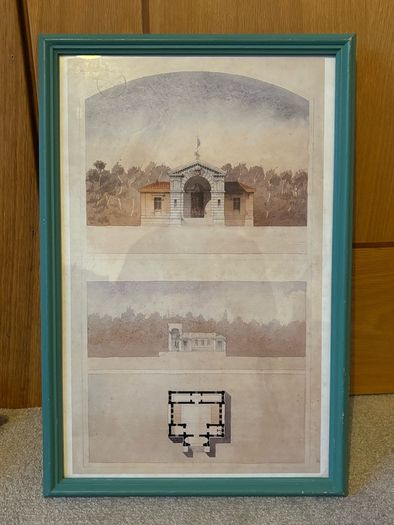Vintage Framed Beaux Arts Architectural Print 1864 French Pavilion Elevation and Floor Plan