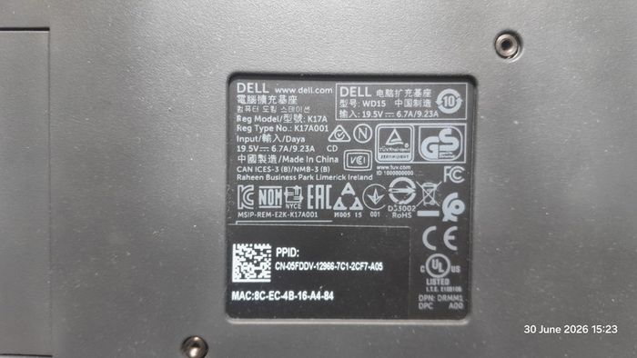 Dell WD15 K17A001 USB-C Docking Station Monitor Dock 4K with 130W Adapter Power Supply PSU