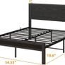 Double Bed Frame with Wooden Storage Shelf Headboard, Metal Platform Bed Frame Double Bed, No Box Spring Needed, Enhanced Support, Black Image 2