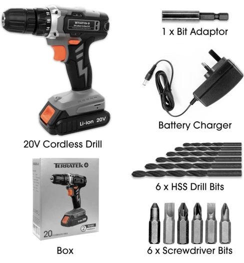 13Pc Cordless Drill Driver 20V-Max Li-Ion Battery 1 Hour Fast charge, Electric Screwdriver, Accessory Kit, LED Work Light & Charger Included (FREE POSTAGE)