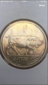 1937 Irish Shilling Silver 75% AU  rare in this condition
