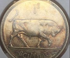 1937 Irish Shilling Silver 75% AU  rare in this condition