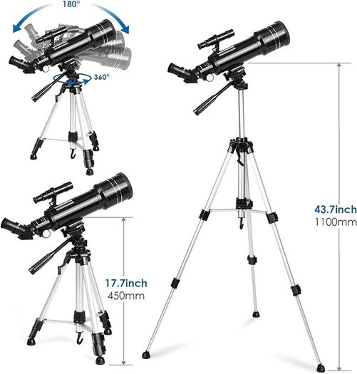 FREE EXPRESS SHIPPING Telescope, Pro 400/70 FMC Refractor Telescopes with Adjustable Tripod & & Finder Compass Portable Travel Telescope Perfect Portable Scope for Adult Children Teens
